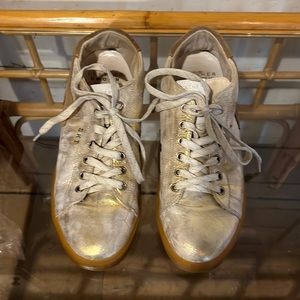 Leather crown metallic and snakeskin low top sneakers